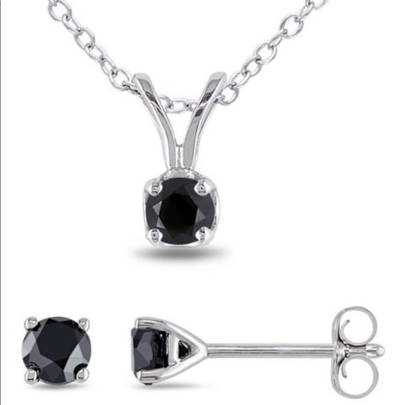 Twice Chic Boutique Jewelry - NEW•BLACK DIAMOND STUD & NECKLACE SET•NWT